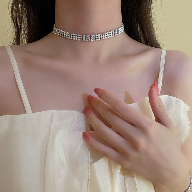 Three Rows And Six Rows Full Of Diamonds Fashion Bracelet Necklace