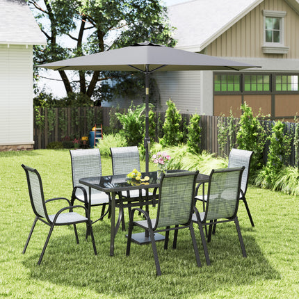 8-stuk Patio Meubelstel met 9vt Patio Sambreel, Buitelug Eetkamertafel en Stoele, Gemengde Grys