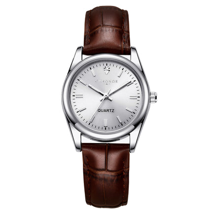 Womens Fashion Wristwatch With A Genuine Leather Strap And Luminous Quartz Movement