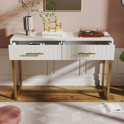 Slaapkamerkaptafel met 2 Laaie 75 Cm Hoog, Laaikas Slaapkamer Hoëkas Wit Sykaste Laaikas Vir Slaapkamer, Wit H76.5 B100 D45 Cm