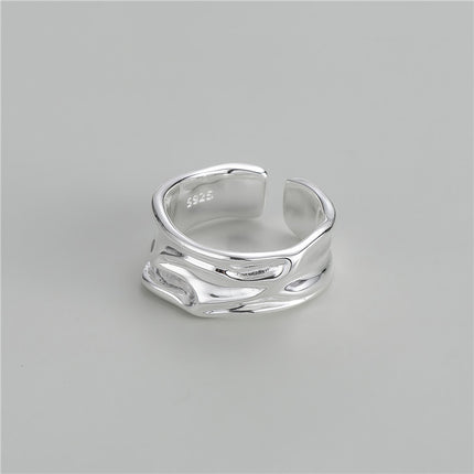 925 Sterling Silver Korean Style Irregular Stream Texture Ring, Textured Streamlined Design, INS Minimalist Fashion Statement Ring For Bloggers