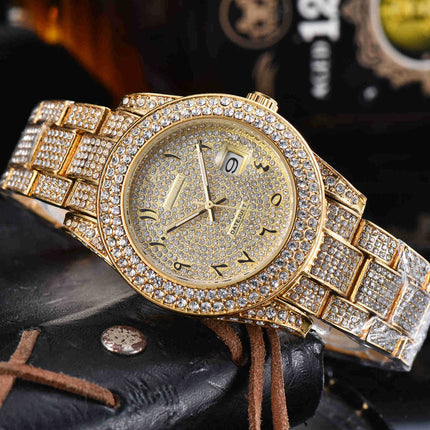 Mens All-Diamond Stainless Steel Quartz Watch