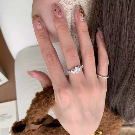 Simulated Diamond Rings Stacked Vintage-style Plain Band Small Diamond Rings