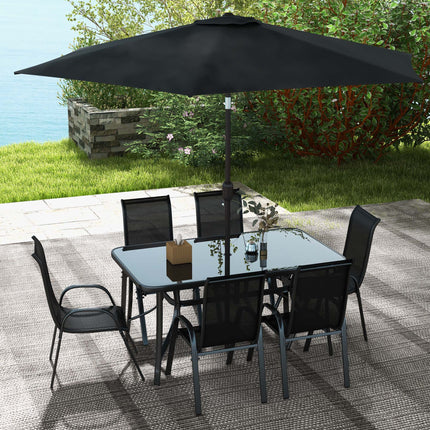 8-Stuk Patio Meubelstel met 9vt Patio Sambreel, Buitelug Eettafel en Stoele, Swart