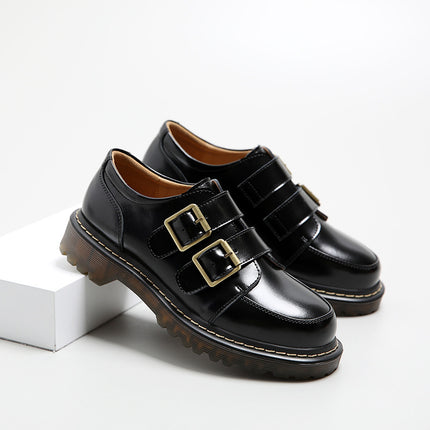 British Big Head Female College Style Retro Double Buckle Pumps