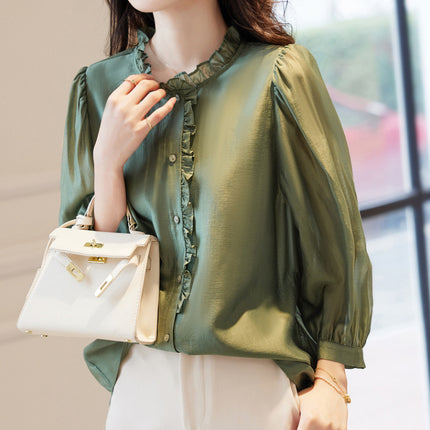 Nine-quarter Sleeve Shirt Women's Puff Sleeve Thin Solid Color Top