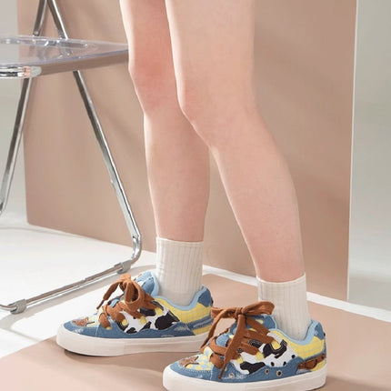 Cow Patterned Denim Canvas Patchwork Board Shoes