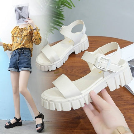 Dames Loafers met Oop Tone, Enkelbandjie, Gesp en Platformsool