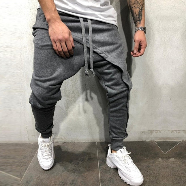 Men's layered jogging pants hip-hop drawstring pants
