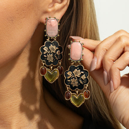Franse Retro Hol Blompatroon Wyser Modieuse Geometriese Diamantbesaaide Lang Kwast-Oorbelle