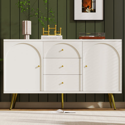 Buffetkas Vir Sitkamer, Laaikas Met 2 Deure En 3 Laaie, Verstelbare Rak, Roomwit, 40D X 140W X 84H CM