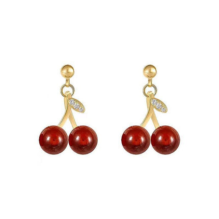 Red Glass Cherry Earrings Female
