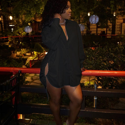 European And American Women's Clothing Sexy Long-sleeved Shirt Dress Crimp Loose Autumn