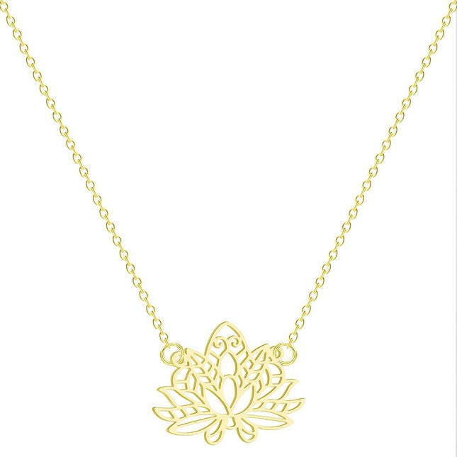 Stainless Steel Necklace Women Hollow Yoga Gold Lotus Clavicle Chain Jewelry