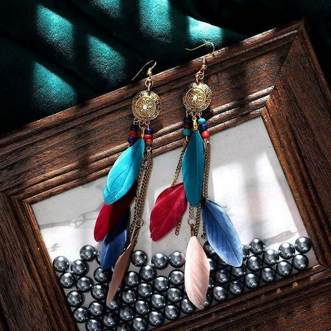 Bohemian Long Feather Earrings Handmade