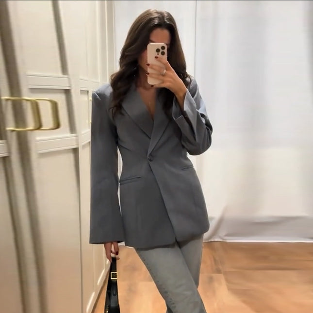 Women's V-neck Single Button Waist Suit Jacket