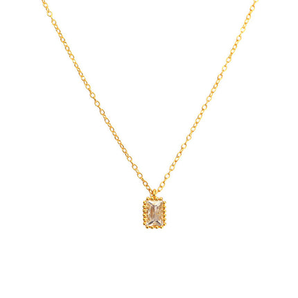 S925 Sterling Silwer Reghoekige Sirkoon Kort Ketting, Geometriese Styl