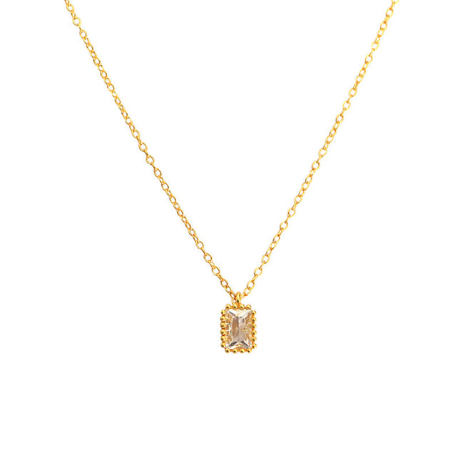 S925 Sterling Silwer Reghoekige Sirkoon Kort Ketting, Geometriese Styl