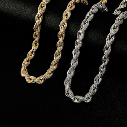 Europese En Amerikaanse Hip-Hop Manshalssnoer 10mm Legering Gevlegde Ketting Met Diamante