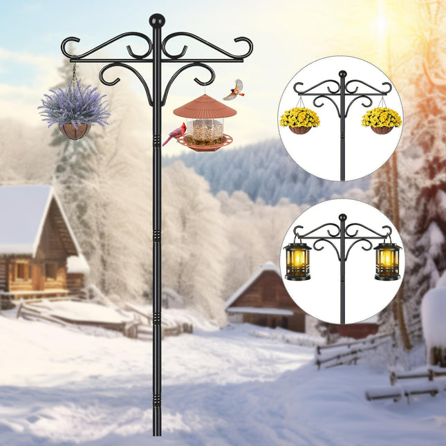 Two Heavy Duty 76 Inch Outdoor Metal Shepherd's Hooks Traditional Double Bird Feeder Pole With Five Finger Adjustable Plant Hooks Suitable For Garden And Wedding Decoration Suitable For Bird Feeders P