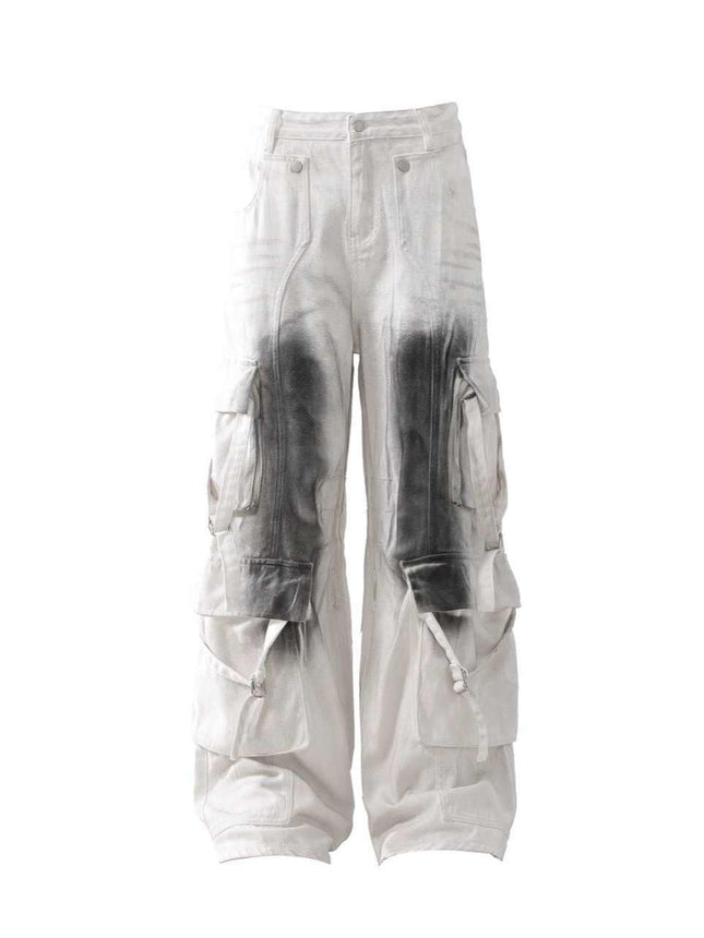 Splash Ink Multi-pocket Cargo Pants Men's Loose Straight Mopping Pants