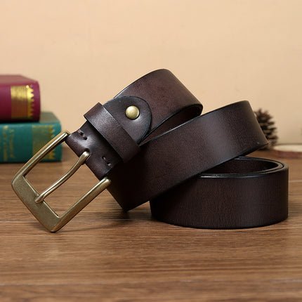 Retro Handmade Pure Copper Pin Buckle Cowhide Men's Belt