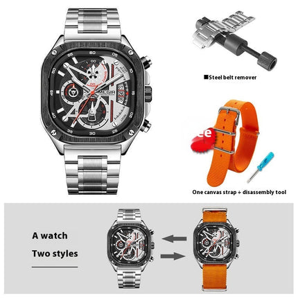 Fashion Square Watch Multi-functional Trendy All-match Good-looking Luminous Quartz