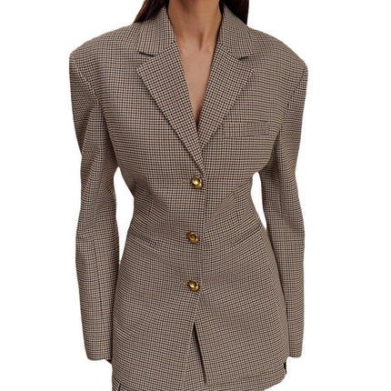Fashionable Elegant Black Plaid Lapel Suit Jacket