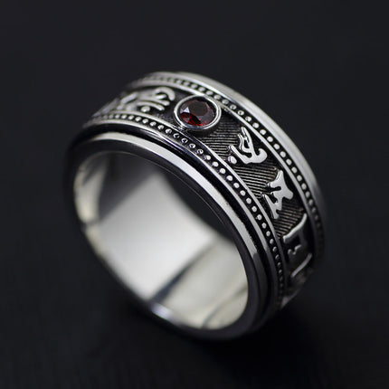 Ses-Karakter Mantra Granaat Modieuse Ring Vir Mans