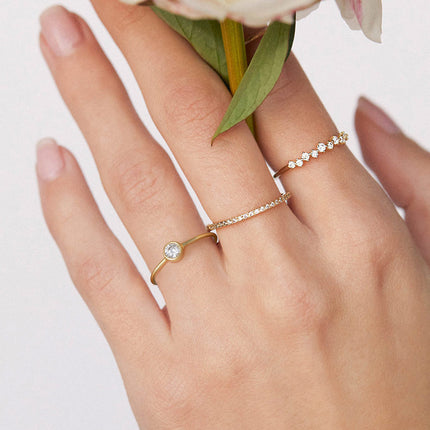 S925 Sterling Silver Ring 14K Gold Diamond Ring
