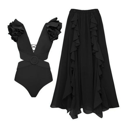 One-piece Women's Solid Color Covering Belly Thin Backless Swimsuit