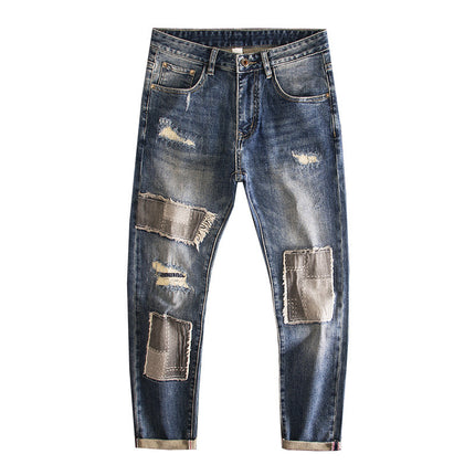 Retro Beggar Ripped Patch Jeans For Men