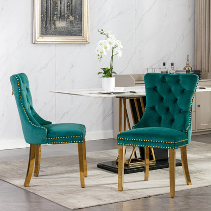 High-end Tufted Solid Wood Contemporary Velvet Upholstered Dining Chair With Golden Stainless Steel Plating Legs,Nailhead Trim,Set Of 2