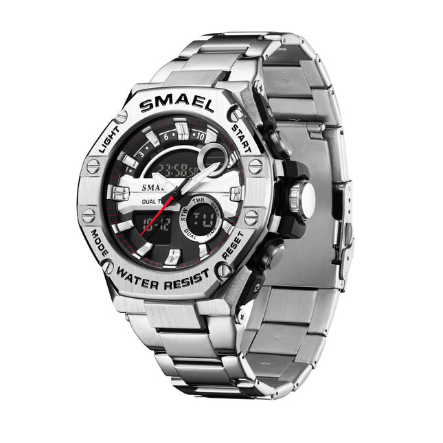 Men's Multi-functional Waterproof Double Display Alloy Steel Belt Electronic Watch