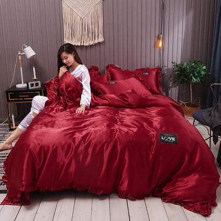 Pure Color Gewaste Sy Lakens Ys Sy Vierstuk Lakens Duvet Oortreksel