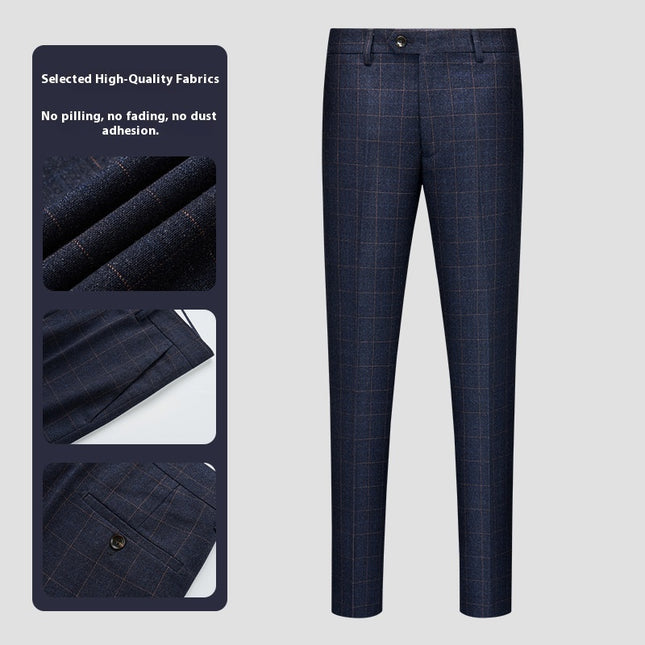 Men's Plaid High-end Suit Pants Korean Slim Straight Casual Pants