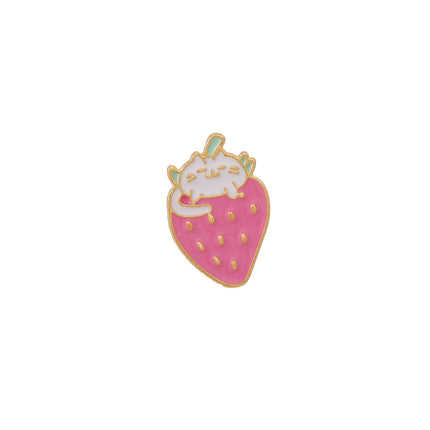 Cute Cat Strawberry Metal Brooch Cake Cat Dripping Oil
