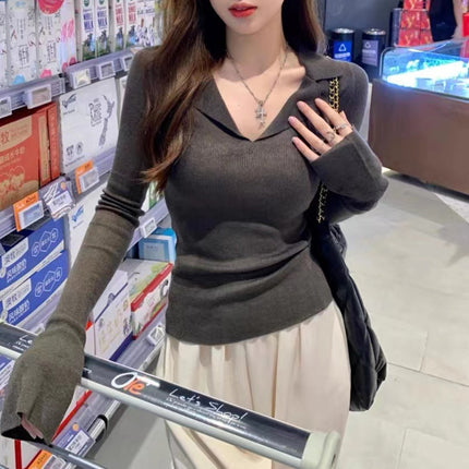 V-neck Sweater Sweater Inner Wear Slimming Long Sleeve Top