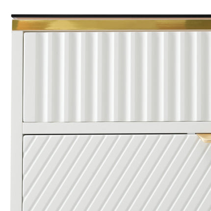 Buffetkas met 6 laaie, Amberglas-laaikas, Kompartementeleberging, Teen-omval, Kaptafel vir Sitkamer, Gang, Slaapkamer en Kinderkamer, 120 X 40 X 76 Cm, Wit