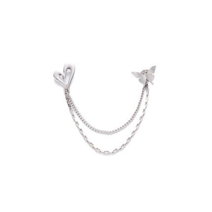 Hollow Heart & Butterfly Tassel Brooch, Minimalist Versatile Lapel Pin, Anti-Exposure Accessory For Suits & Dresses, Elegant Fashion Jewelry