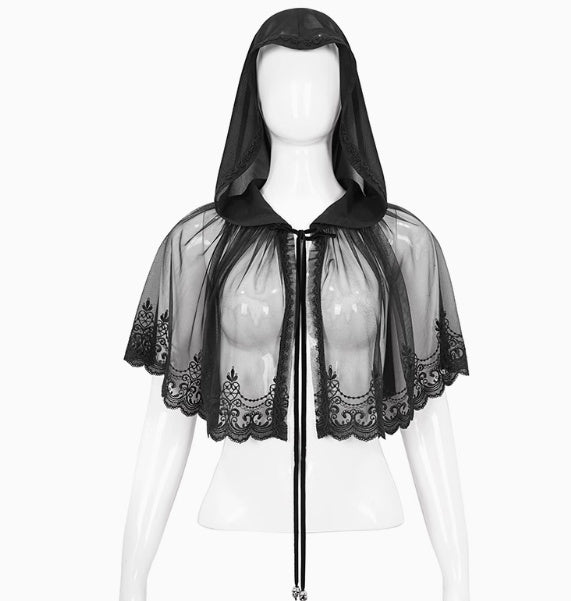Devil Fashion Women's Wear Dark Lace Mesh Hooded Cloak
