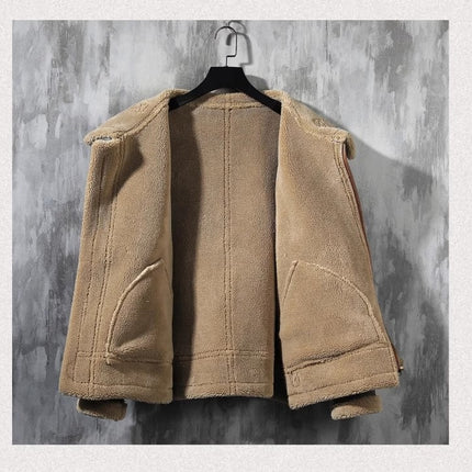 Men's Fashion Single-layer Fleece-lined Padded Jacket Lamb Wool Coat