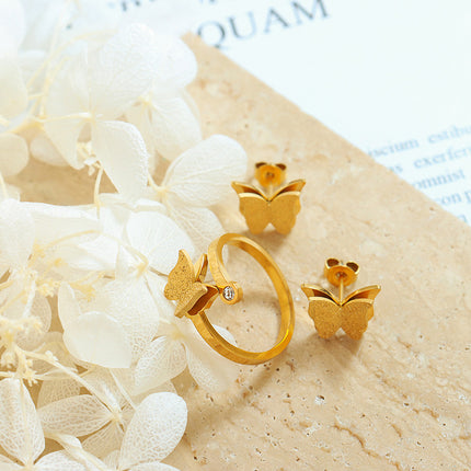 Ryptekstuur Oulike Vlinder Titaanstaal Pakket Halssnoer Oorring Ring Ornament