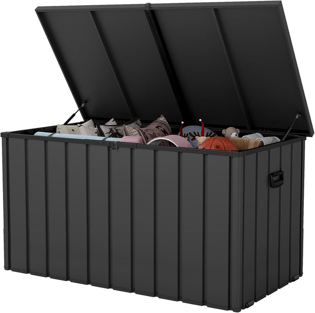 200 Gallon Metaal Dekkis, Waterdigte Buite Bergingskis Met Sluitbare Deksel, Groot Swembad Bergingskas Vir Patio Meubels Tuin Gereedskap Swembadtoebehore, Grys