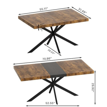 Retro Reghoekige Rek Eettafel, Antieke Houtblad En Swart Reliëfplaat, Swart Fyn Sand Kruisysterbasis Eettafel, Met Bergingsboks