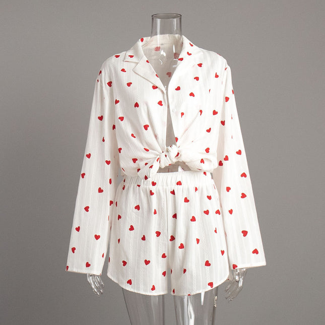 Cotton Long Sleeve Shorts Pajamas Suit