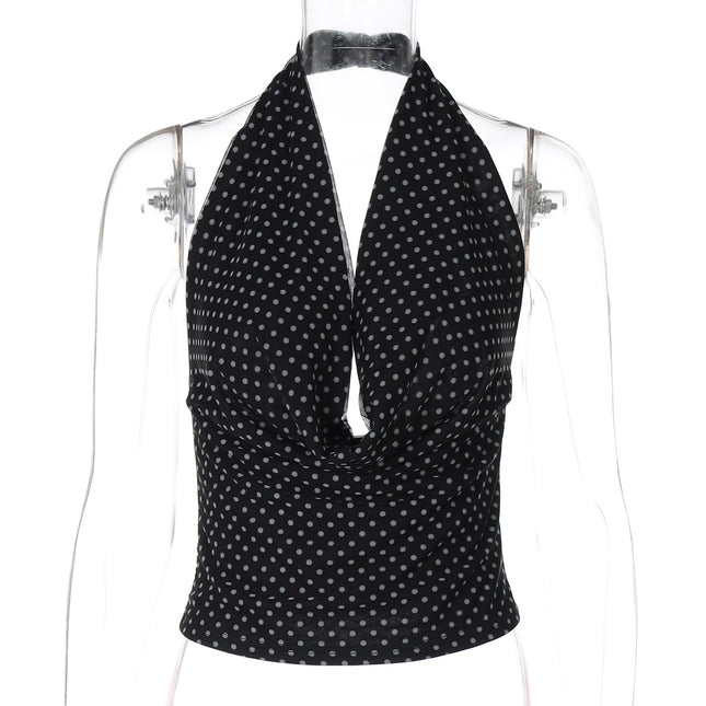 European And American Sexy Hot Girl Sleeveless Tight Halter Backless Polka Dot Vest