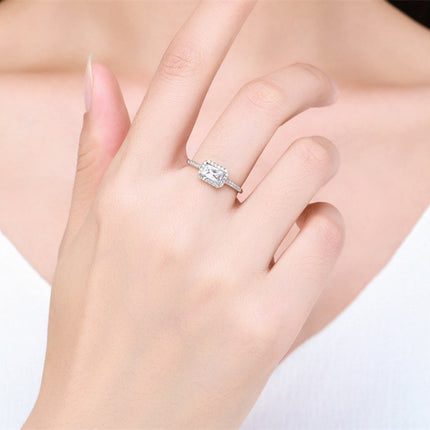 Silwer, Europa En Amerika Lig Luukse Party Mode Hand Dekorasie Reghoekige Inleg Zircon Ring Vroue Amazon Warm Verkoop Toebehore