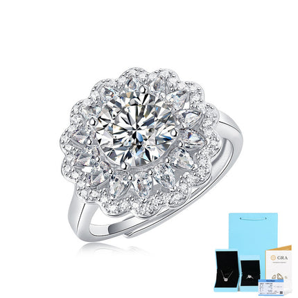 S925 Silwer Moissanite-ring Blomme Vroulik Nuwe Modieuse Ring Verstelbaar Bronring In Voorraad Generasie