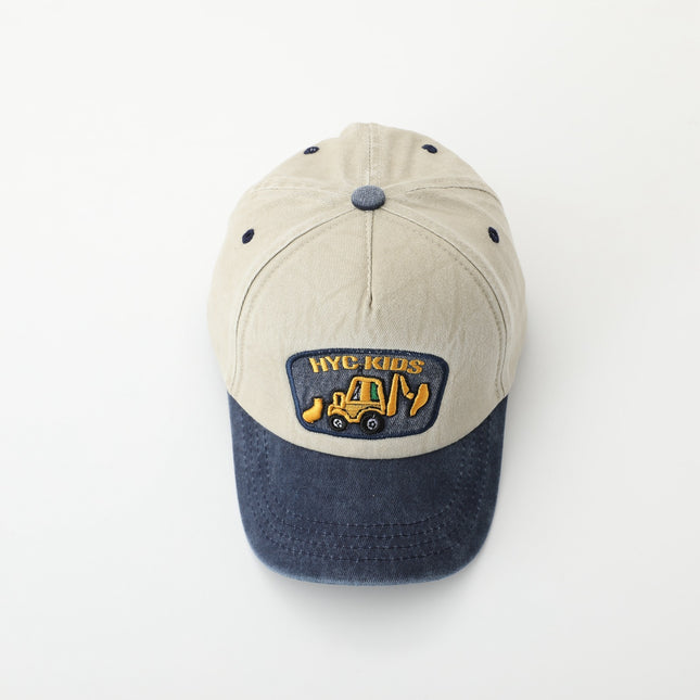 Cartoon Excavator Washed Baseball Cap